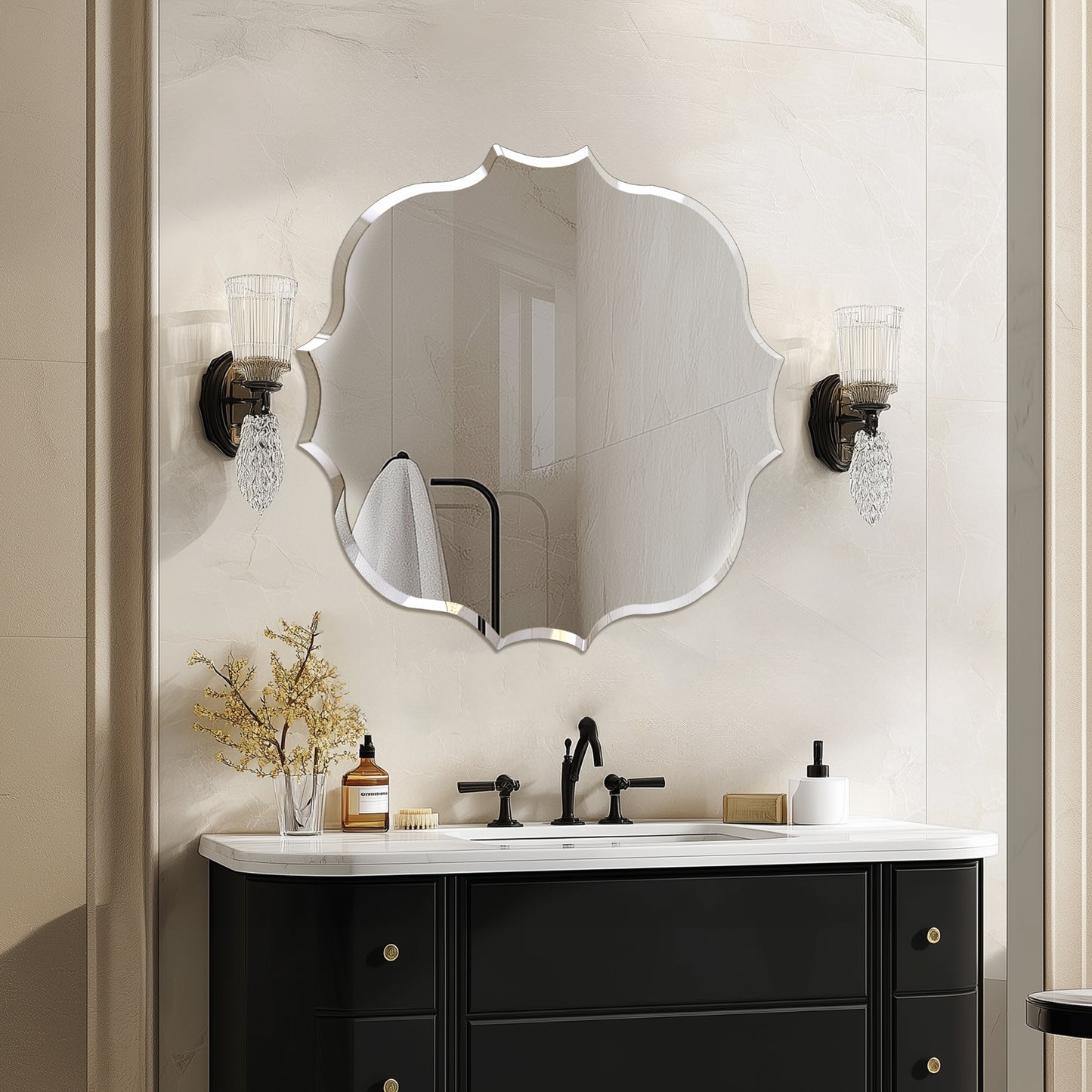 Frameless Irregular Wall Glass Mirror Beveled Vanity Mirror, Artloge