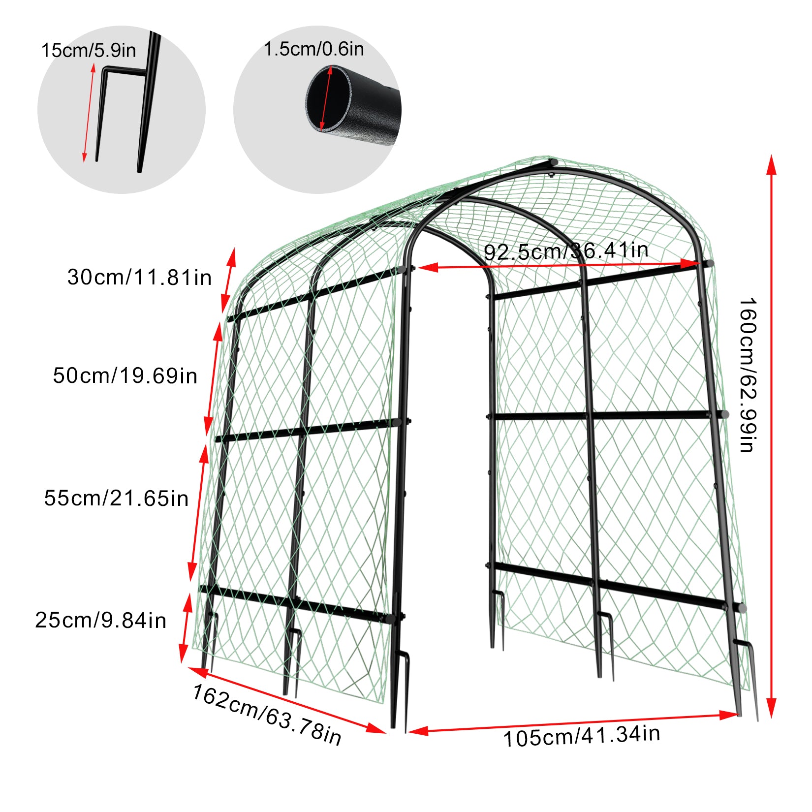 U-shaped Cucumber Trellis Garden Trellis for Climbing Plants with Nylon Netting