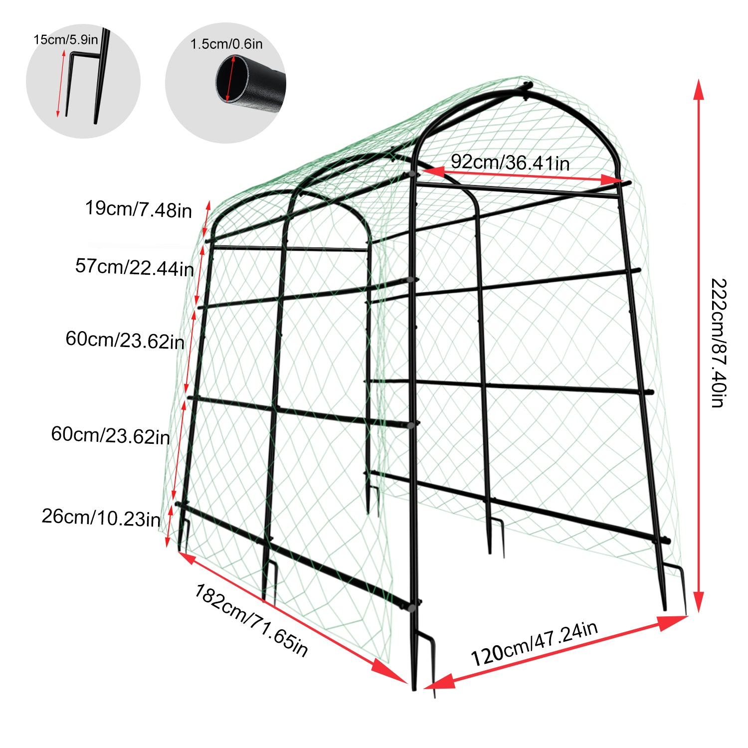 U-shaped Cucumber Trellis Garden Trellis for Climbing Plants with Nylon Netting