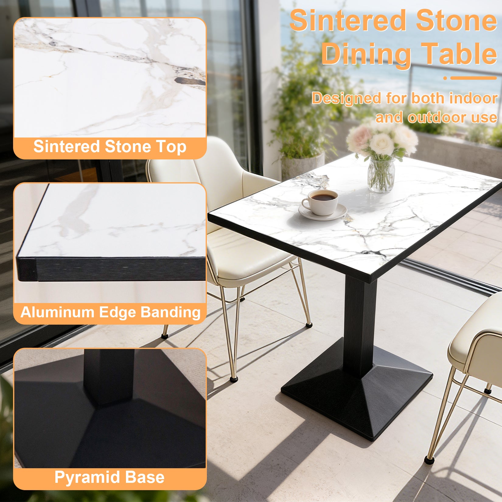 Square Kitchen Dining Table No Chairs Sintered Stone Top Leisure Bistro Tulip Table for 2-4 People