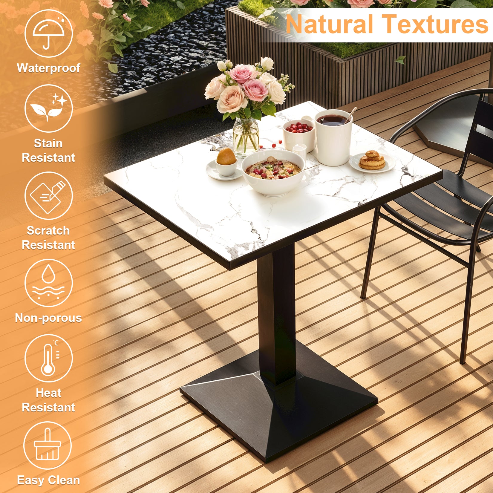 Square Kitchen Dining Table No Chairs Sintered Stone Top Leisure Bistro Tulip Table for 2-4 People