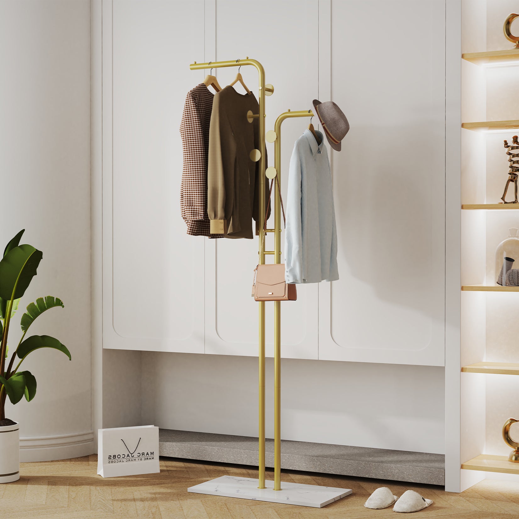 Gold Metal Coat Rack with Smooth Hooks, Free Standing Clothes