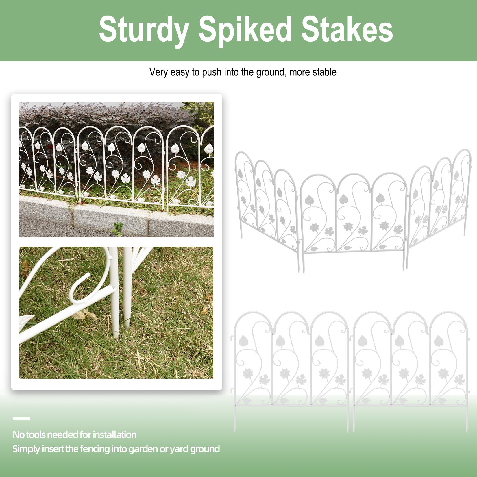 5Panels Decorative Garden Fence Coated Metal Wire Fencing Barrier for Backyards, Paths