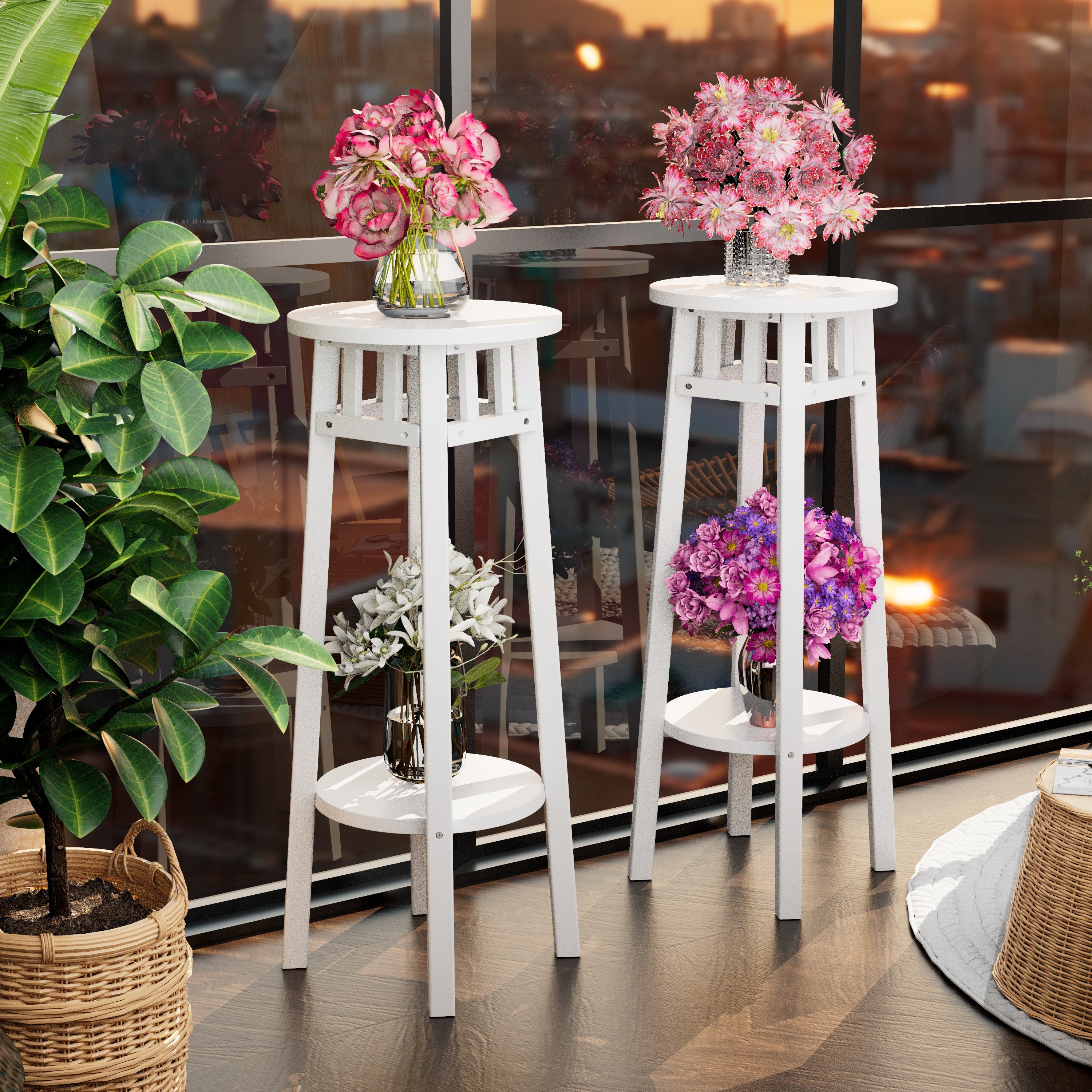 Pack of 2 Minimalist White Plant Stands Garden Flower Holder