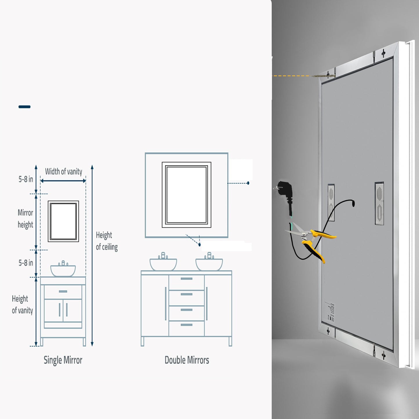 Square Lighted Bathroom Mirror with Bluetooth Speaker, Front-lit, Backlight,