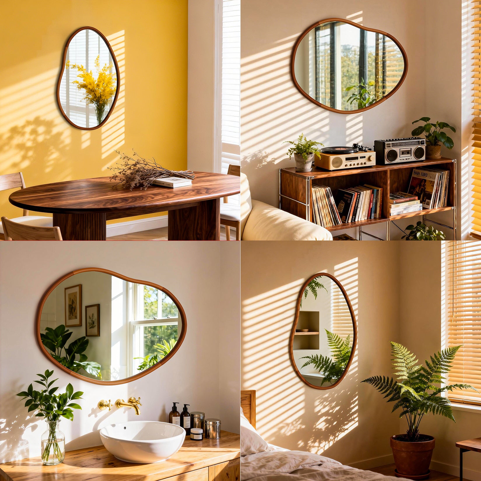 Asymmetrical Wood Frame Irregular Wall Mirror, Home Deocr Mirror, Same as Amazon