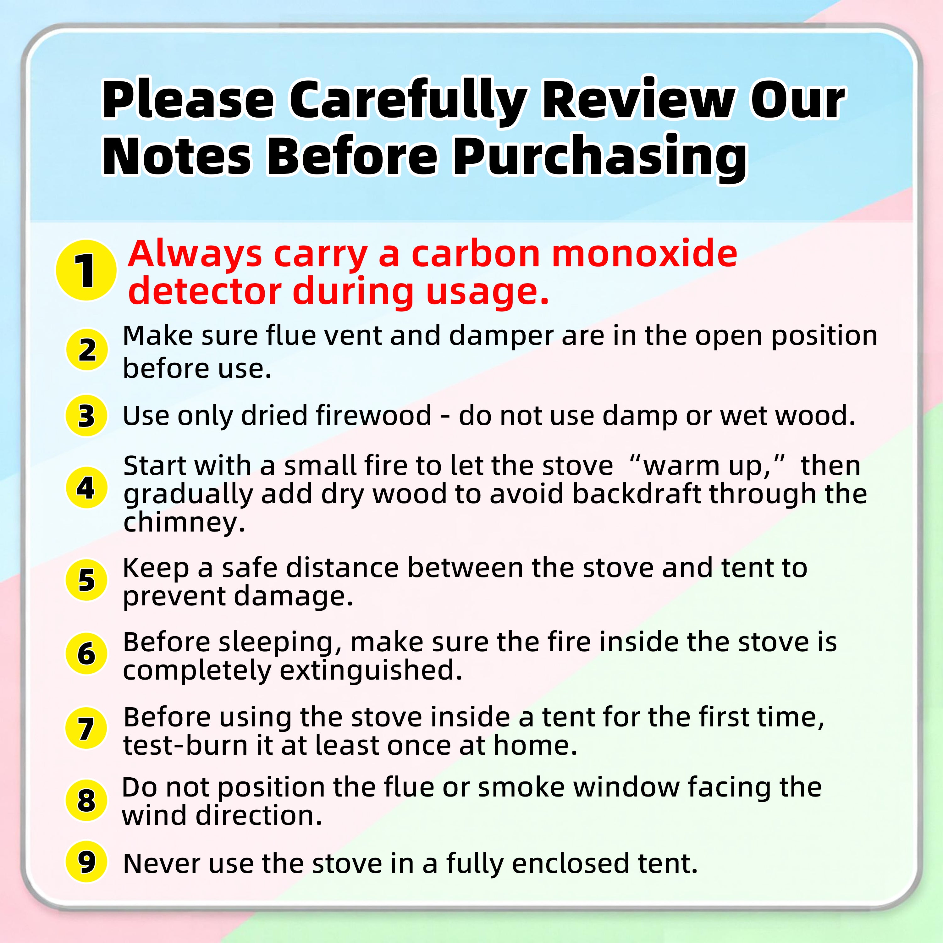 Outdoor Camping Tent Wood Burner Stove Fire Pit with 7 Chimney Pipes