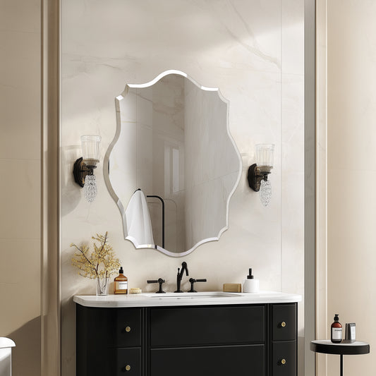 Scalloped Frameless Wall Glass Mirror with Beveled Edge, Artloge