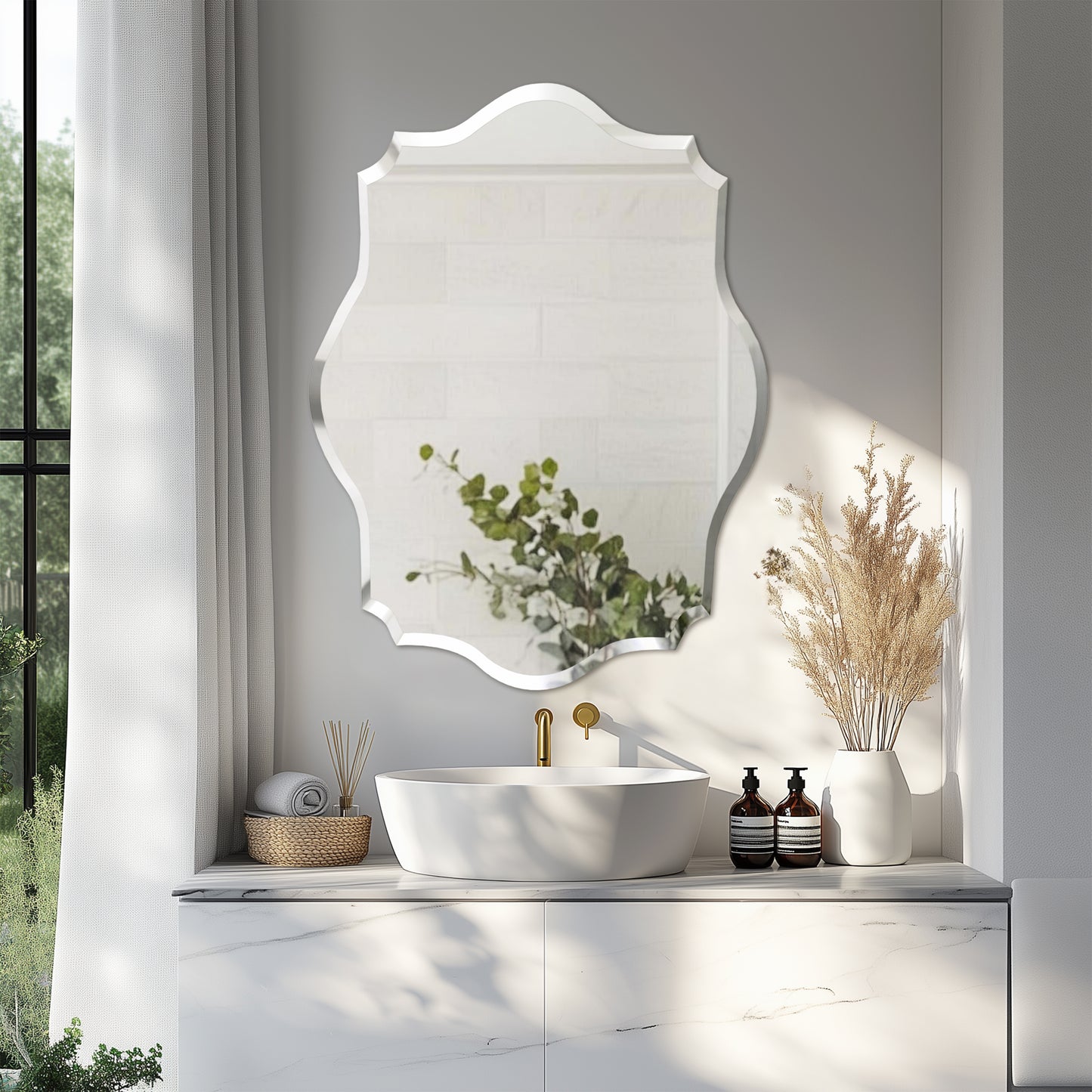 Scalloped Frameless Wall Glass Mirror with Beveled Edge, Artloge