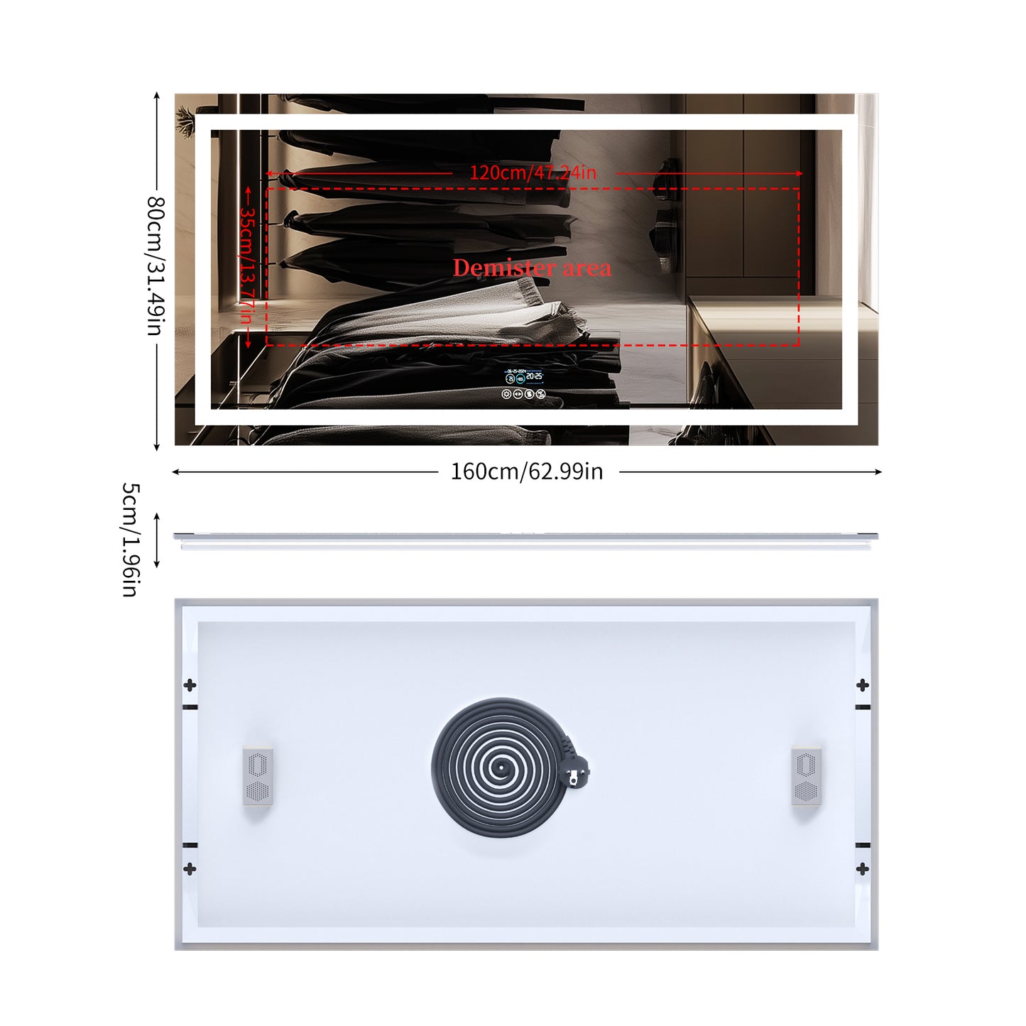 Long Rectangular LED Lighted Bathroom Mirror with Bluetooth Speaker