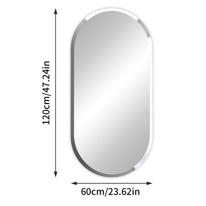 Long Oval Wall Beveled Glass Mirror, Frameless Design, Artloge