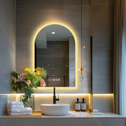 Illuminated Bathroom Mirror with Backlight, Date and Time, Temperature