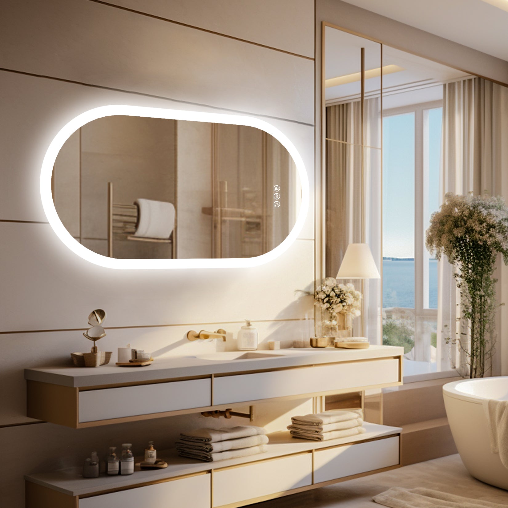 Oval LED Bathroom Mirror with Backlit