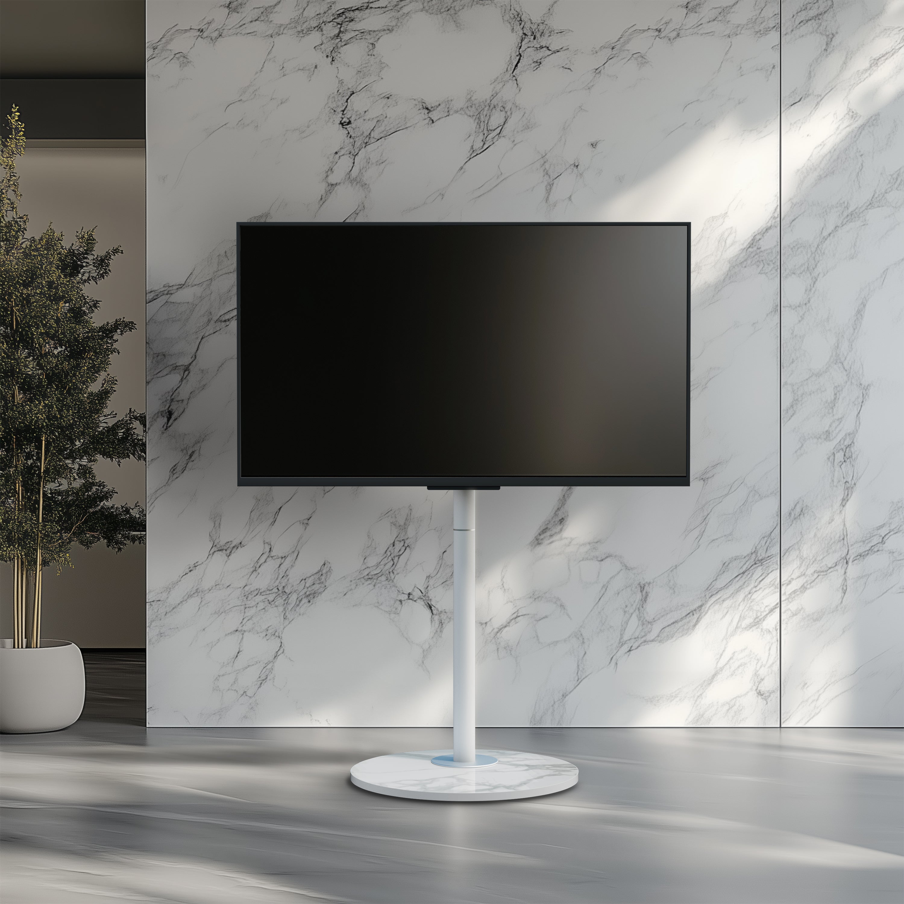 Floor TV Stand: Minimalist TV Floor Stand for 40”-75” TV Stand with Sintered Stone Base for Living Room, Max Load of 40KG