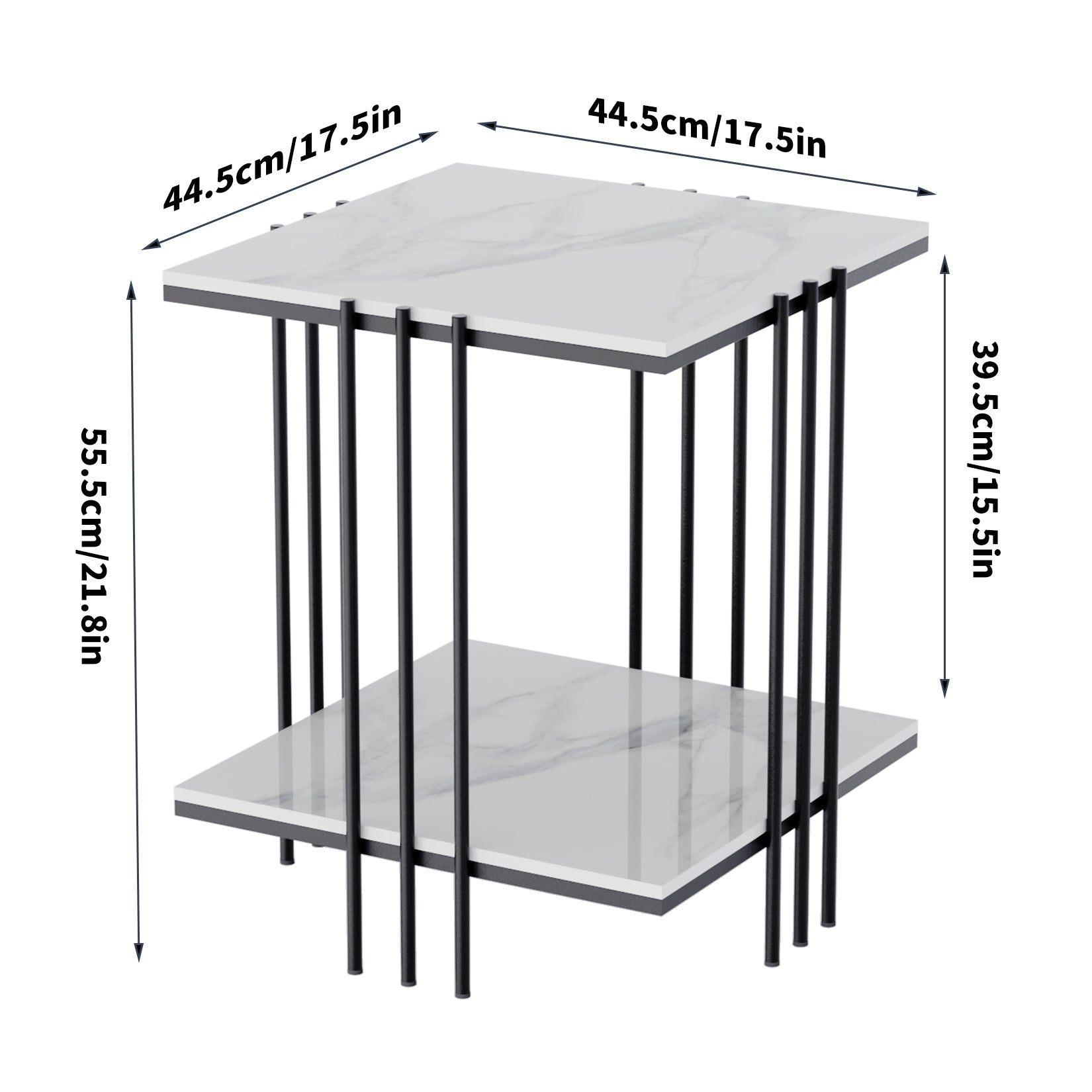 Sintered Stone Side Table with Golden Legs – 2 Tiers Living Room Square Side Table
