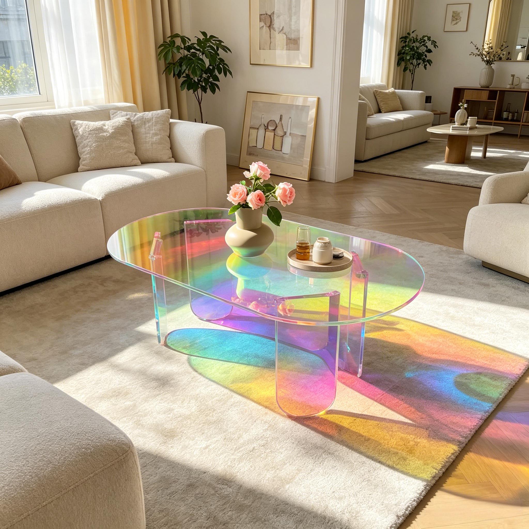 Iridescent Acrylic Coffee Table with Colorful Rainbow Effect - Add a Splash Of Color