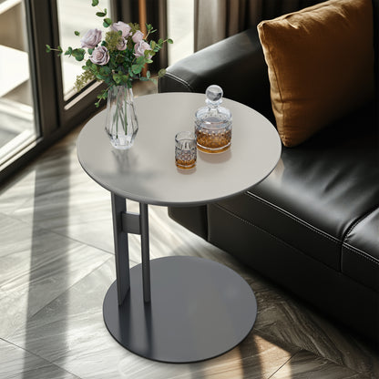 C-Shaped Side Table Display Table with Microfiber Saddle Leather Tabletop