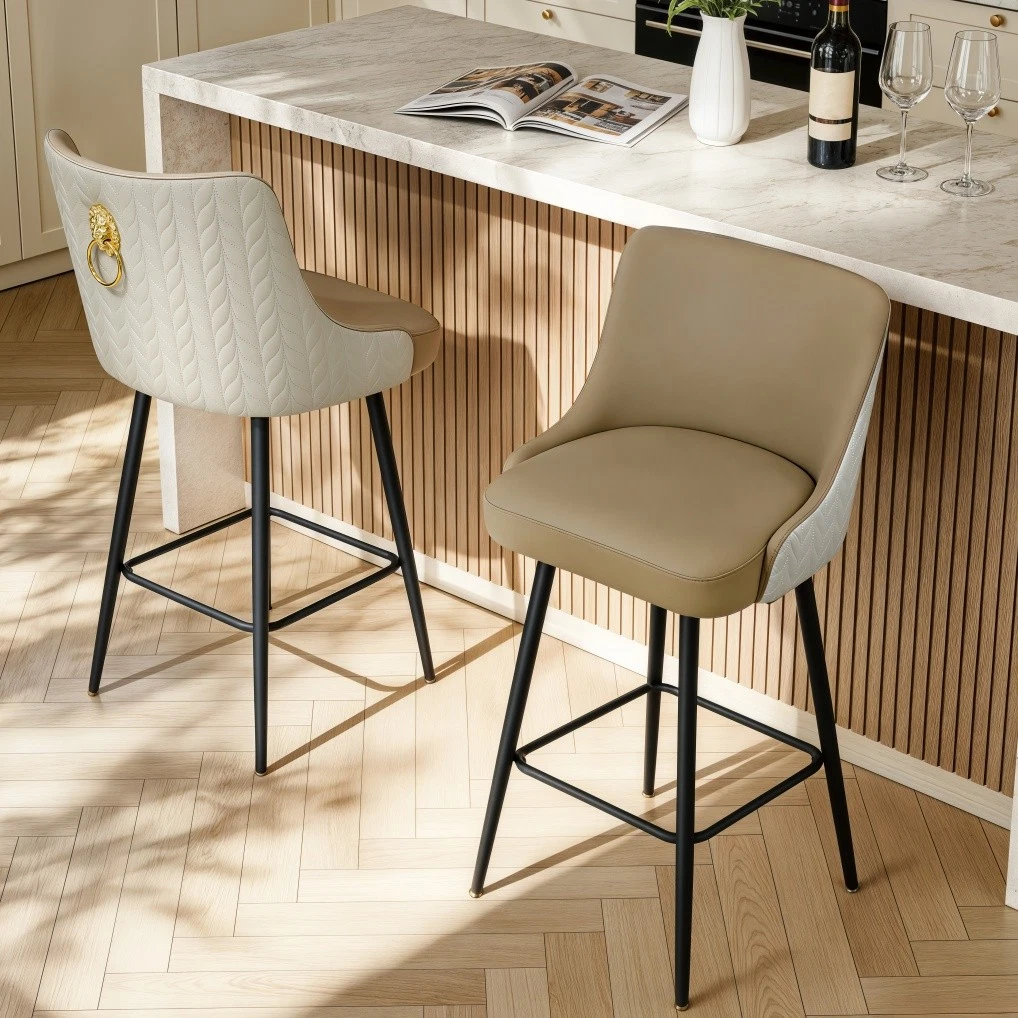 360° Swivel High Bar Stools Upholstered Height Kitchen Island Leather Counter Chair