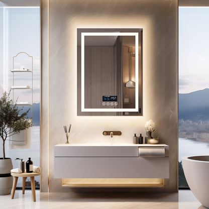 Square Lighted Bathroom Mirror with Bluetooth Speaker, Front-lit, Backlit