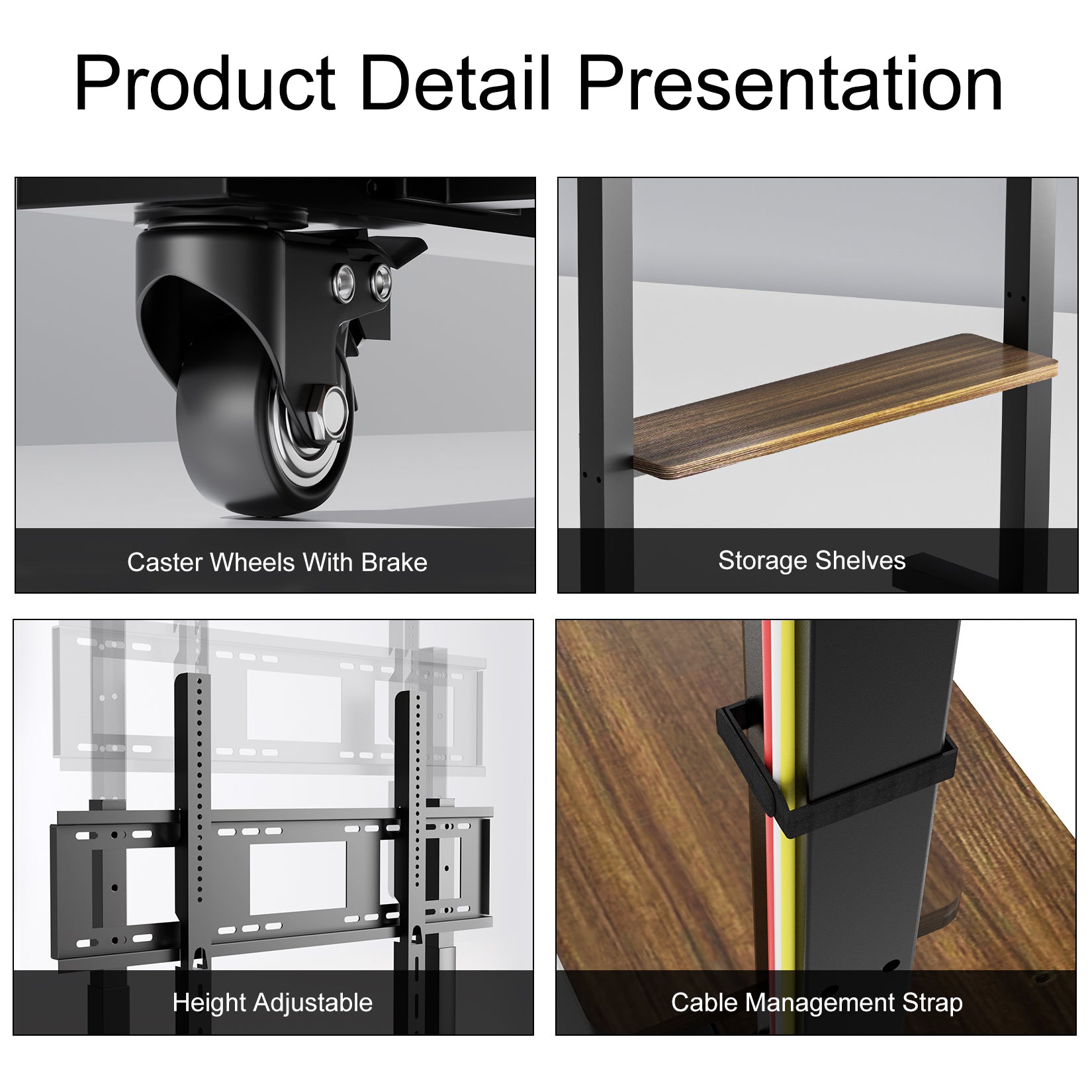 Industrial Rolling TV Floor Stand for 40-100” LCD Screens Height Adjustable TV Cart Mount