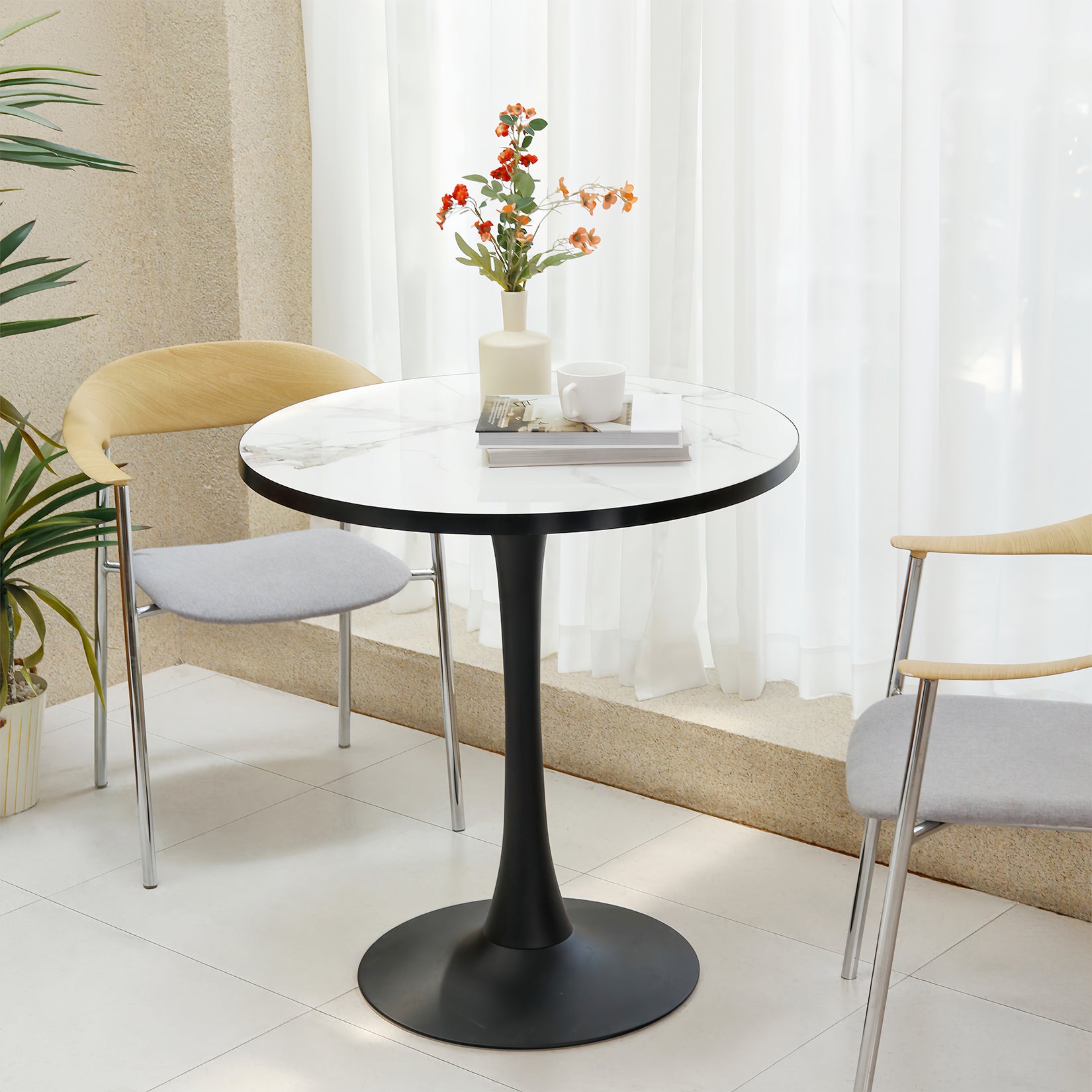 Leisure Dining Table: Round Dining Table No Chairs Sintered Stone Kitchen Coffee Table Pedestal Base