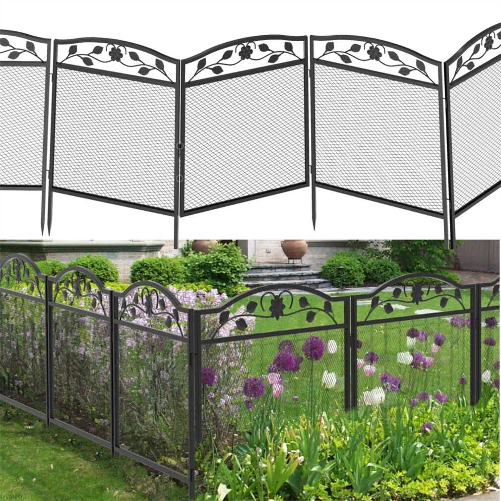 Metal Garden Fence: 5 Panels Garden Fences Heavy Dog Playpen Fences Animal Barrier