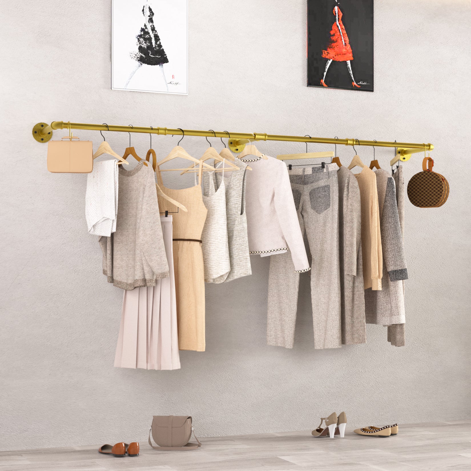 70.8 Industrial Pipe Clothes Rack Detachable Hanging Bar WisFor