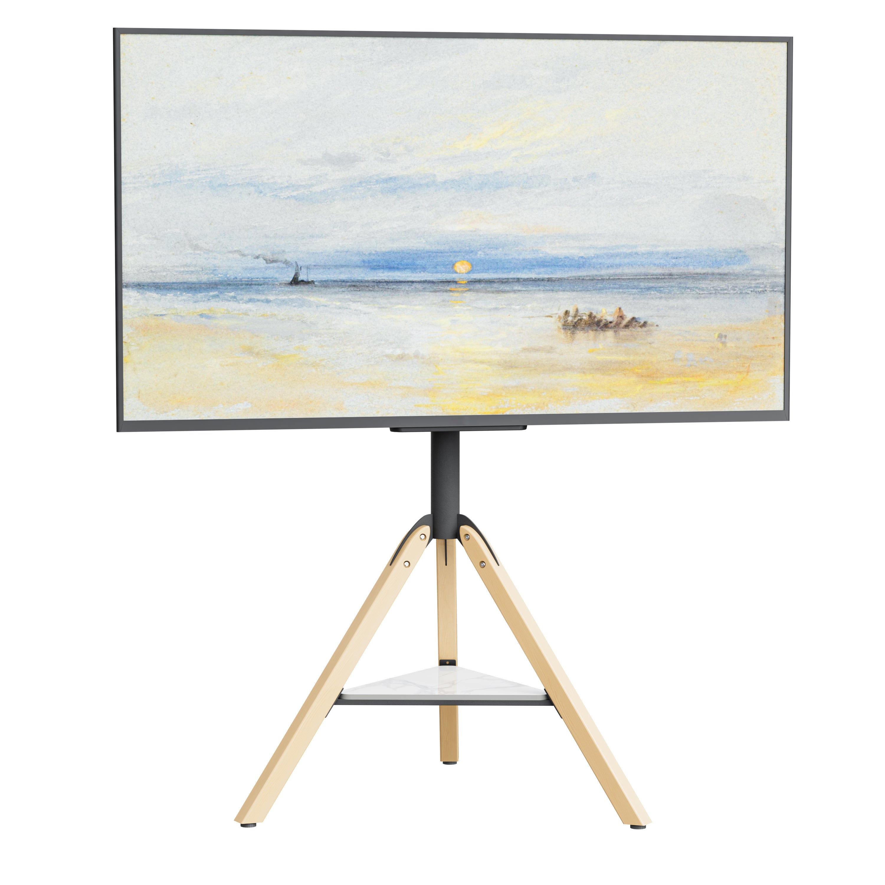 Mid Century TV Floor Stand for 40”-75” Corner Swivel TV Stand with Tripod Legs Height Adjustable