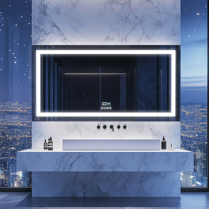 Long Rectangular LED Lighted Bathroom Mirror with Bluetooth Speaker