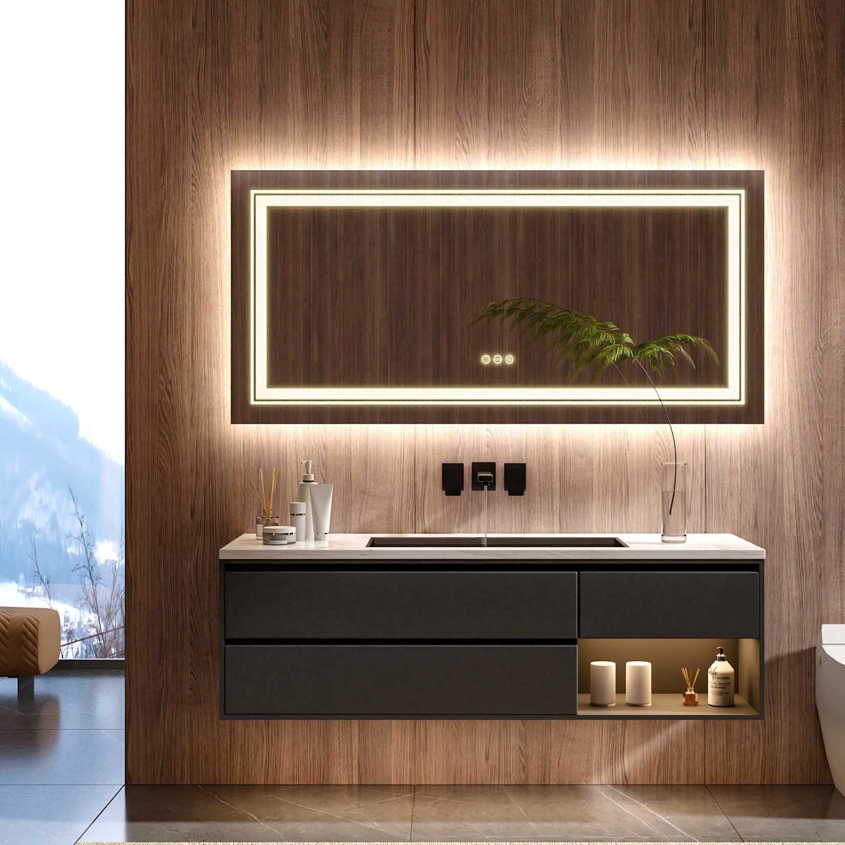 Dimmable Led Backlit Bathroom Mirror, 1830x900mm