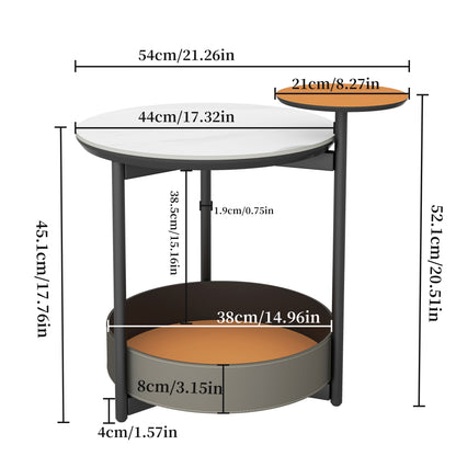 Distinctive Round Side Table Sintered Stone-top Leather Storage Accent Table