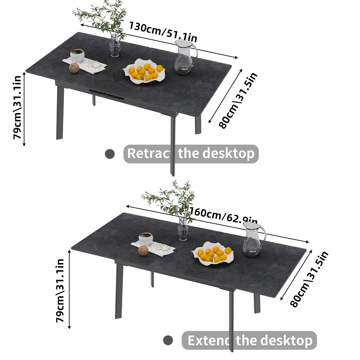 51.1"-62.9" Extendable Rectangle Dining Table