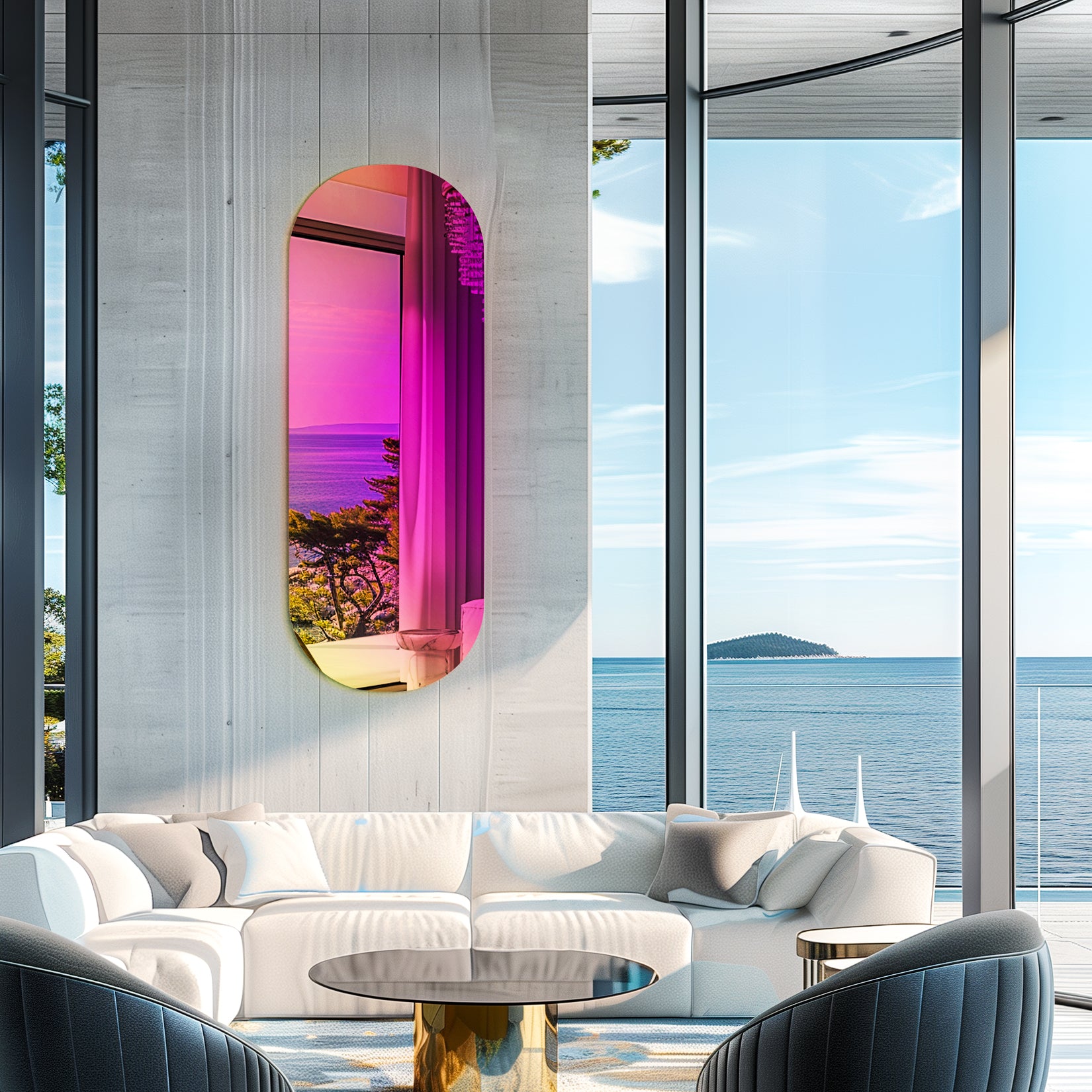 Long Oblong Iridescent Effect Wall Mirror with Iridescent Effect Dazzling Glass Mirror