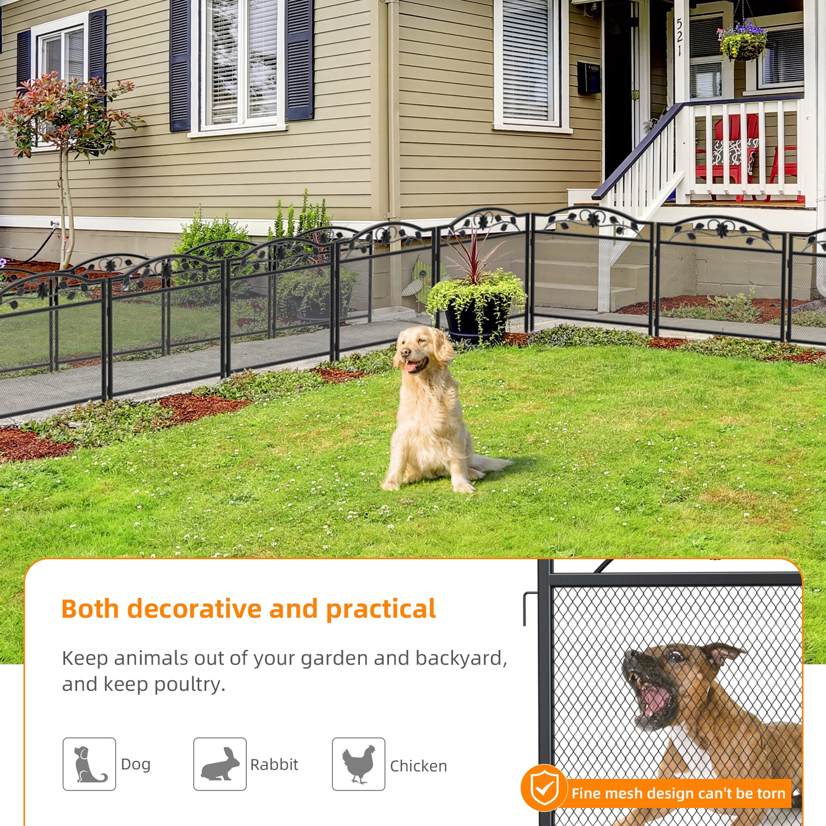 5Panels Garden Fence Anti-rust Thicken Metal Wire Panel Fencing Border