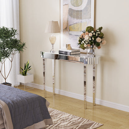 Silver Mirrored Console Table Furniture 47.2 Inch Long