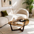 Organic Triangle Glass Center Coffee Table for Living Room, with Amber-Tinted Tempered Glass Tabletop Rubber Wooden Frame