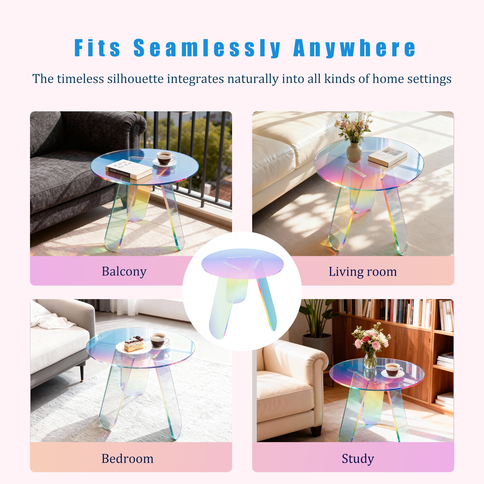 Round Iridescent Rainbow Acrylic End Table w/ PVC Table Cover Acrylic Side Table