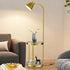 Tall Floor Lamp for Living Room, with 2-tier End Side Table Shelves Golden Iron Frame