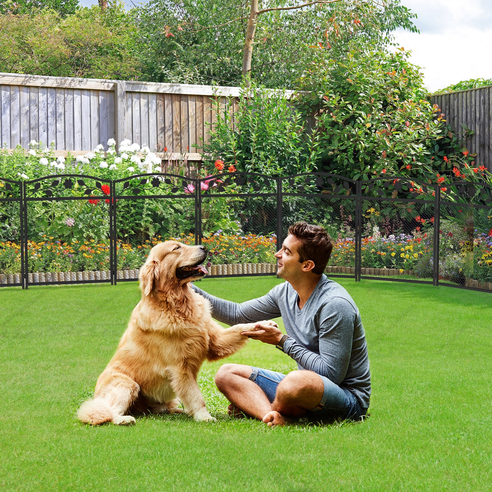 Metal Garden Fence: 5 Panels Garden Fences Heavy Dog Playpen Fences Animal Barrier