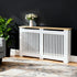 FATIVO Radiator Cover | Intenal Height 90.5cm | Vertical Slatted White Radiator Cover w/ Wood-grain Top, MDF Heater Cover