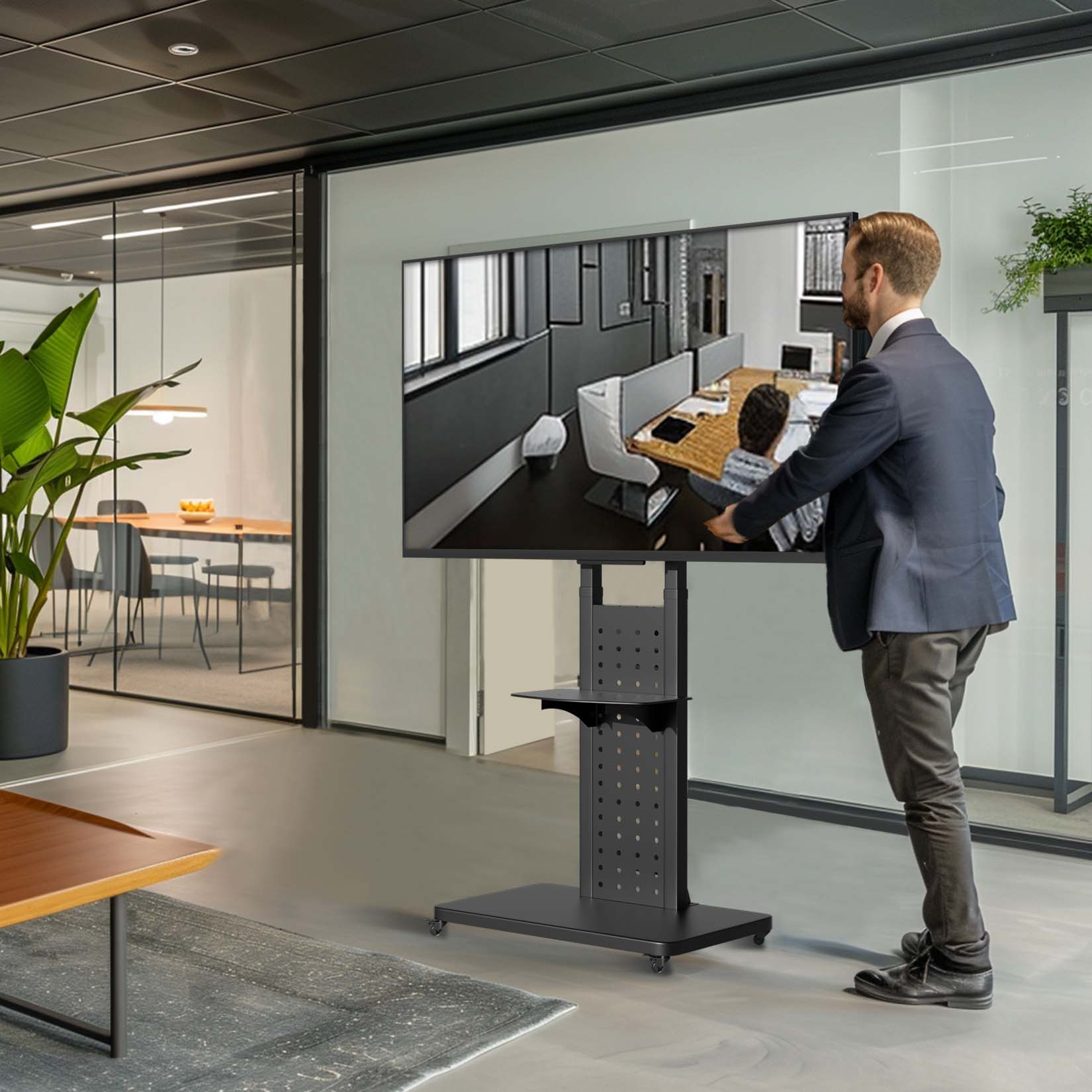 TV Floor Stand on Wheels with Storage Shelves Trolley TV Mount for 32’’-65'' TV LCD