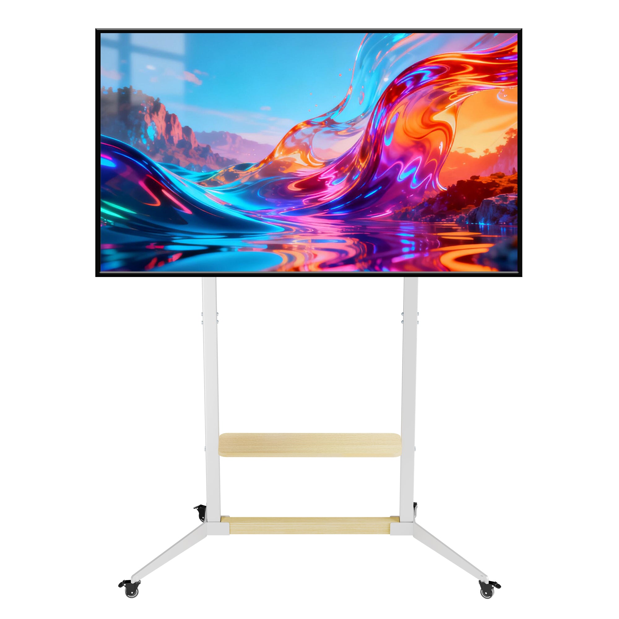 Mobile TV Floor Stand TV Cart 40”-100” TV Mount Stand Load 100KG with Wood Shelf