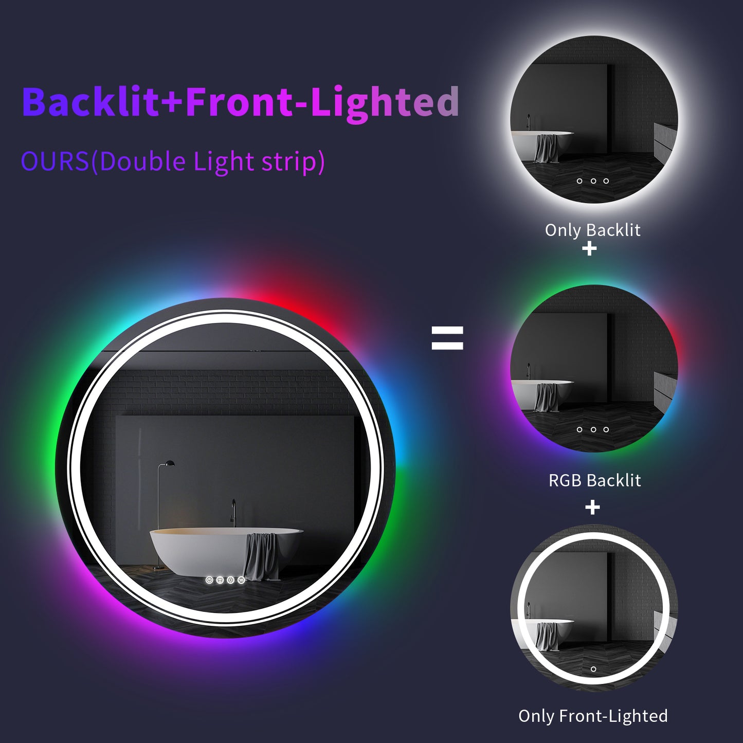 Round Led RGB Backlit Bathroom Mirror, Same as Amazon