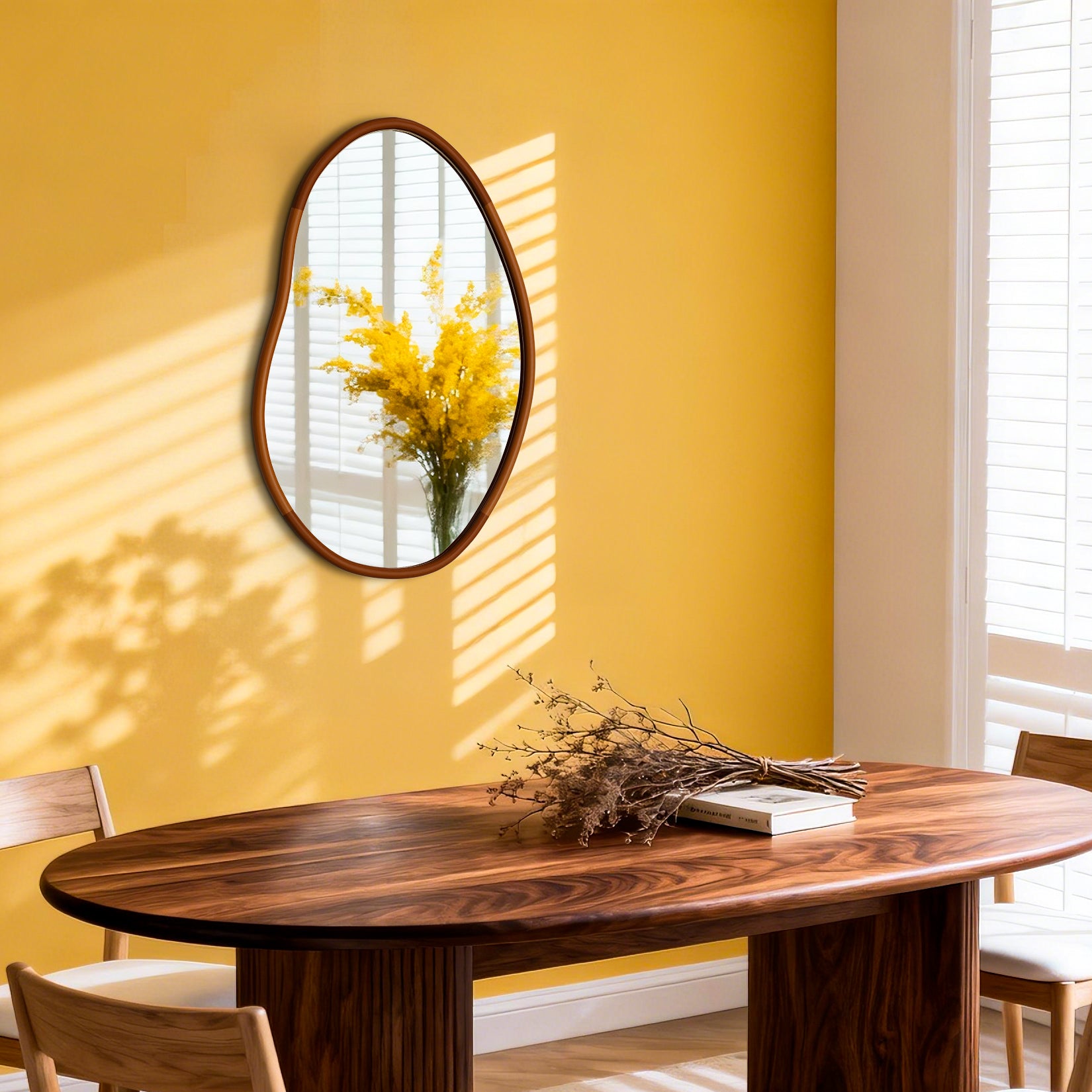 Asymmetrical Wood Frame Irregular Wall Mirror, Home Deocr Mirror, Same as Amazon