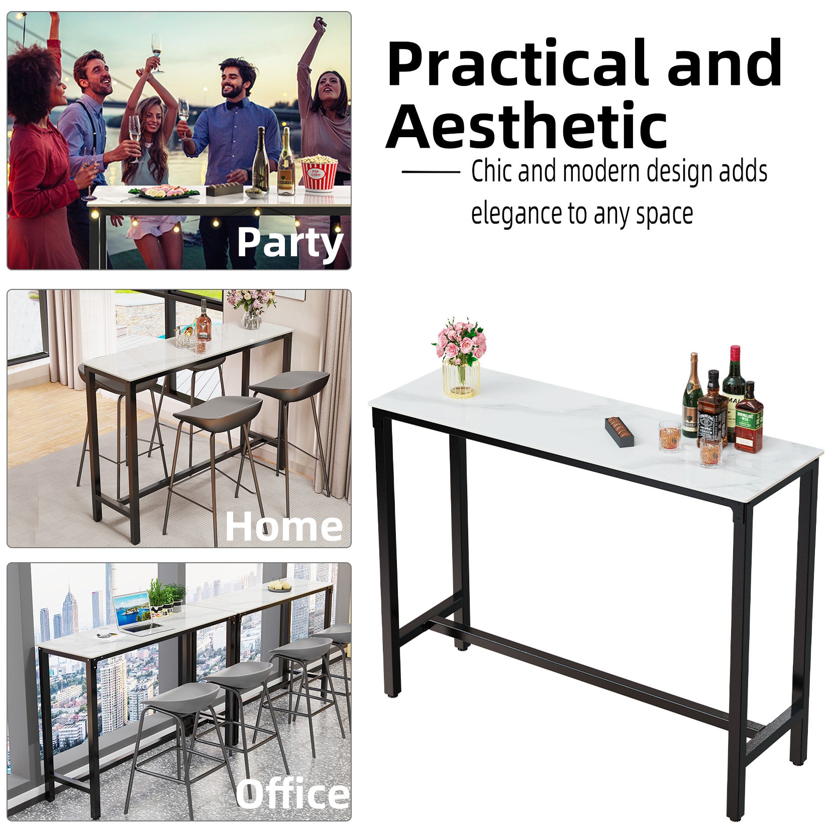 41.4” Tall Rectangular Bar Table Countertop Pub Table