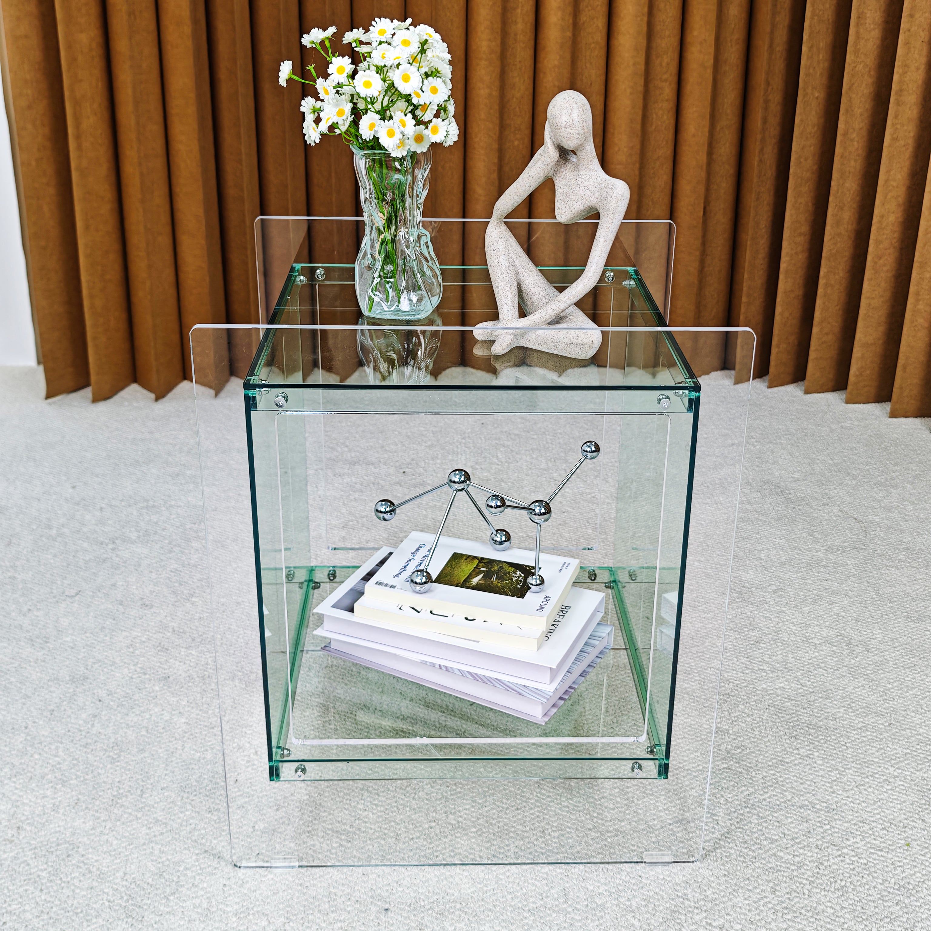 Square Cube Acrylic Record Player Table Open Storage Shelf Acrylic Sofa Side Table