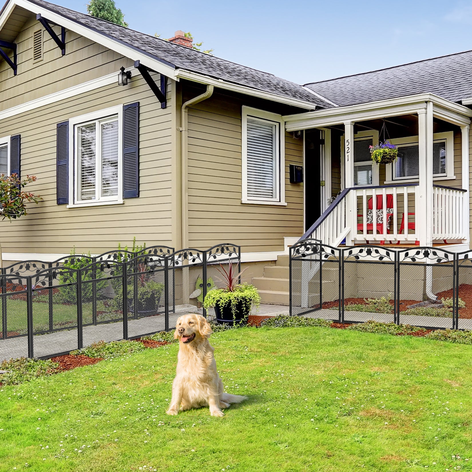 Metal Garden Fence: 5 Panels Garden Fences Heavy Dog Playpen Fences Animal Barrier