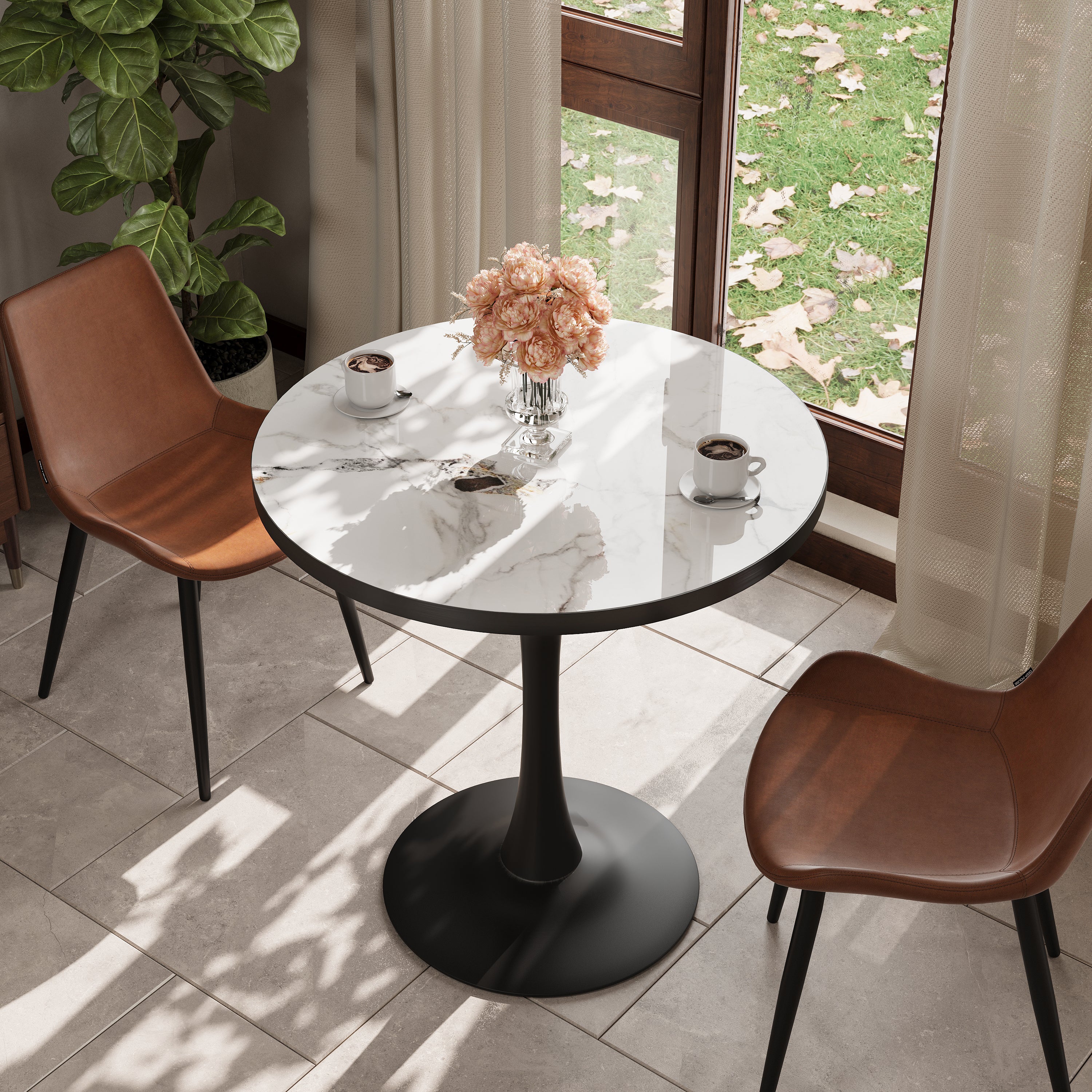 Leisure Dining Table: Round Dining Table No Chairs Sintered Stone Kitchen Coffee Table Pedestal Base
