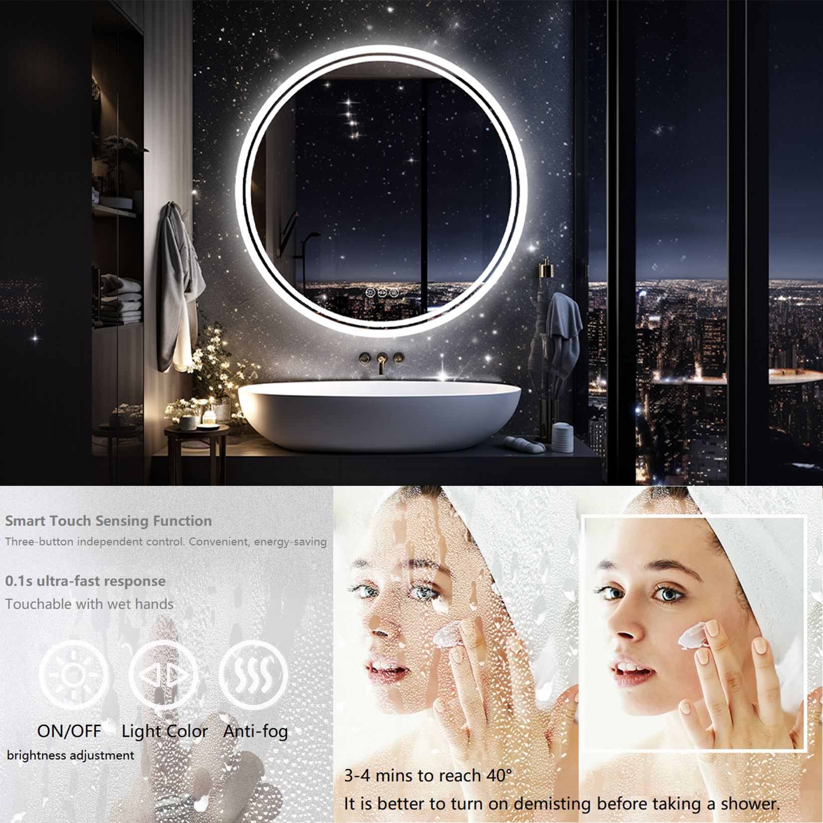 Dimmable Round Led Bathroom Mirror