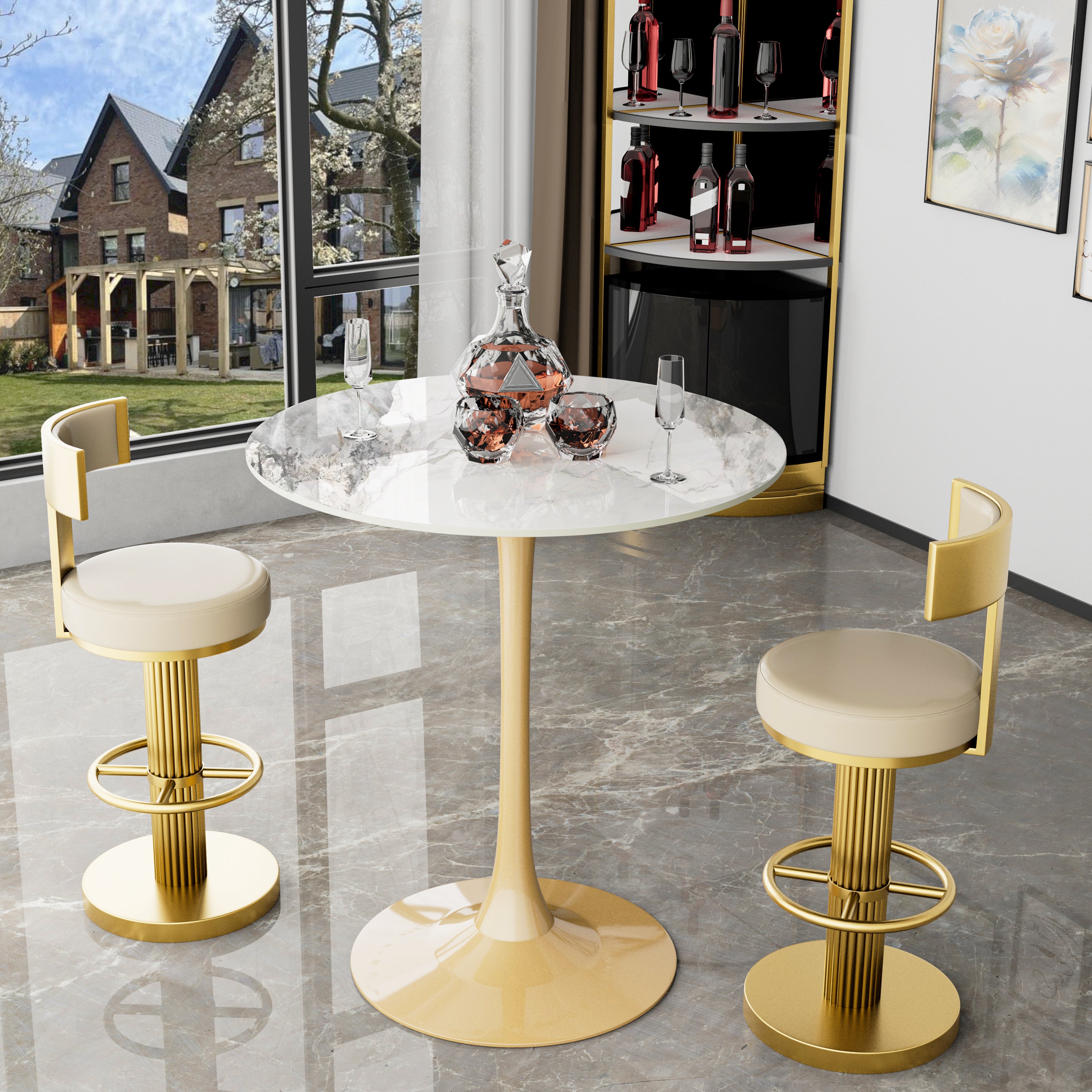 100cm High Round Bar Height Bistro Pub Table Sintered Stone-top Breakfast Table